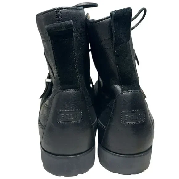 Polo Ralph Lauren Ranger Tumbled Black Leather Boot Mens Size 10 Lace Up Buckle
